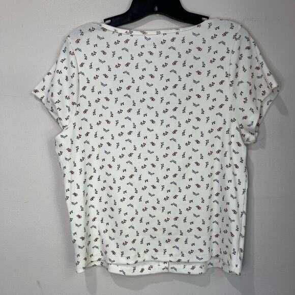 Old Navy Floral Button Front Ribbed Tee White Ditsy Print Sz XL - Picture 2 of 7